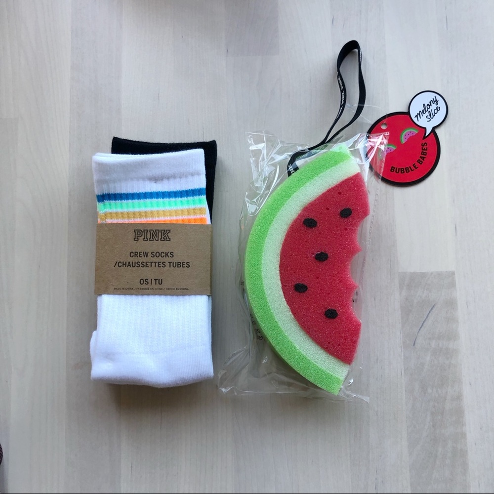VS PINK Crew Socks Set and Watermelon Sponge